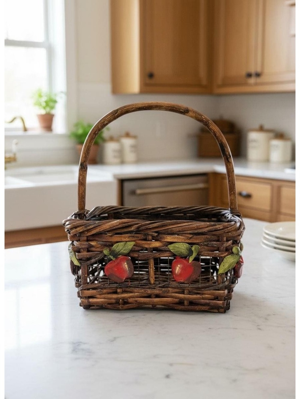Farmhouse Apple Wicker Country Girl Fruit Basket